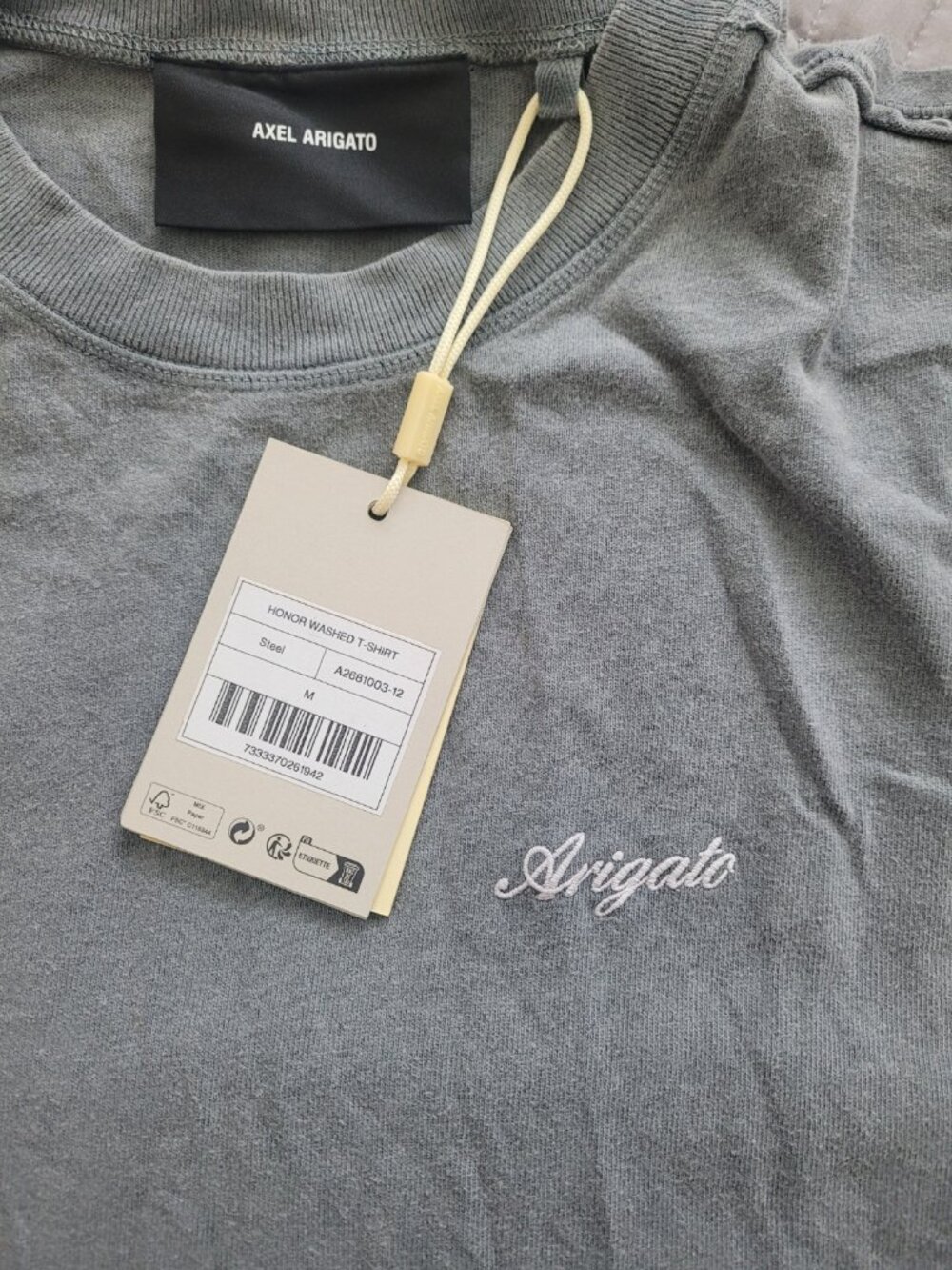 NWT AXEL ARIGATO Honor Washed Men's T-Shirt in Steel Grey Size M - Picture 2 of 5